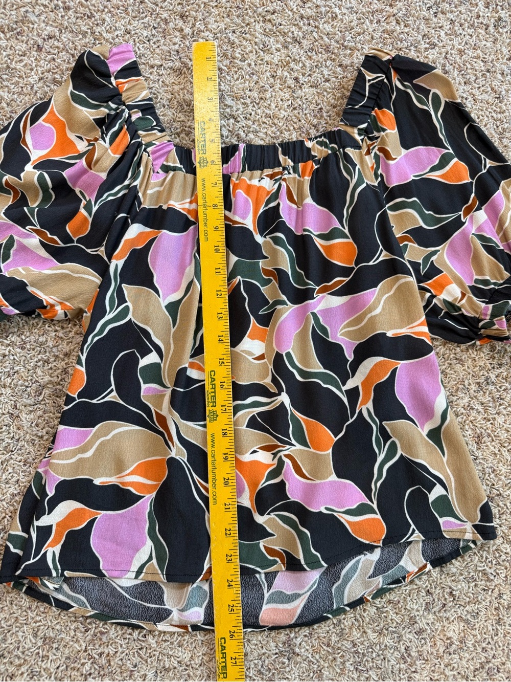Evereve Off Shoulder Floral Abstract Print Blouse Puff Sleeve Top Women’s Medium - Picture 7 of 10